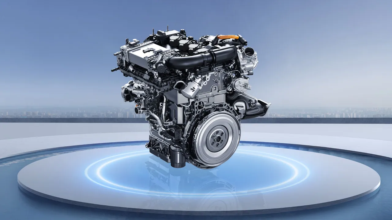 The T2 i-DM's 1.5 turbo hybrid engine on a lit stage