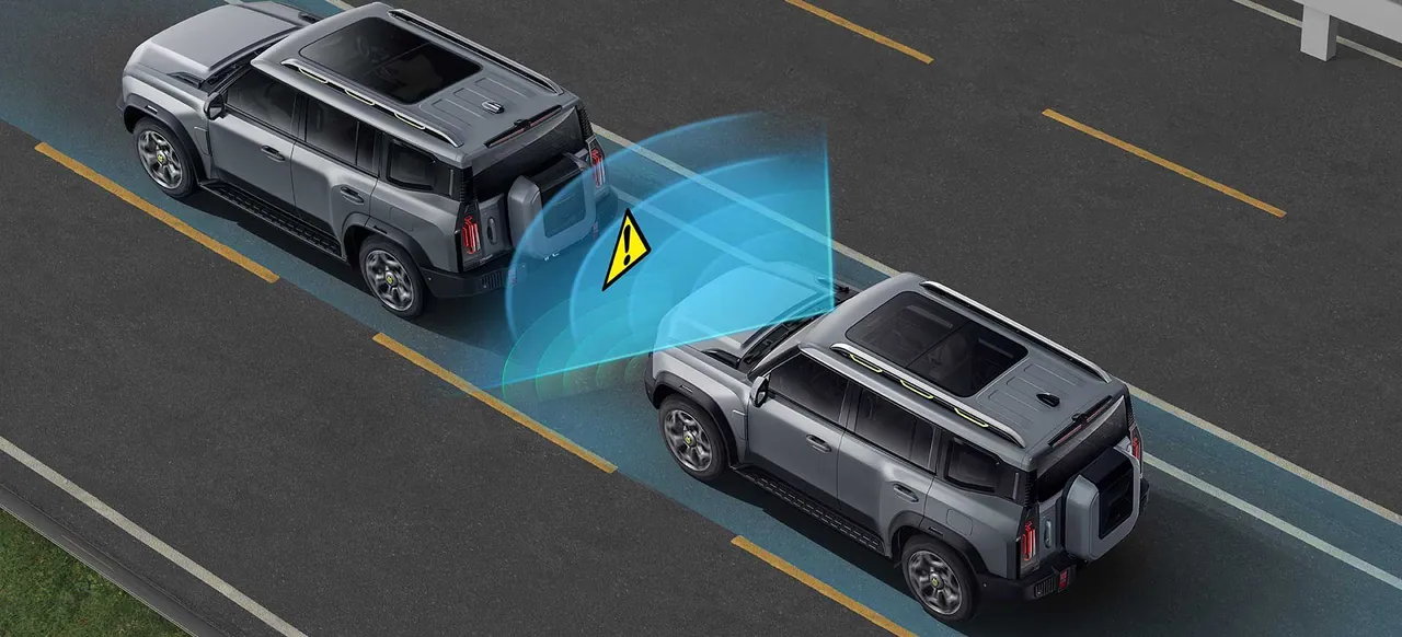 Illustration of a T2 braking automatically behind another car